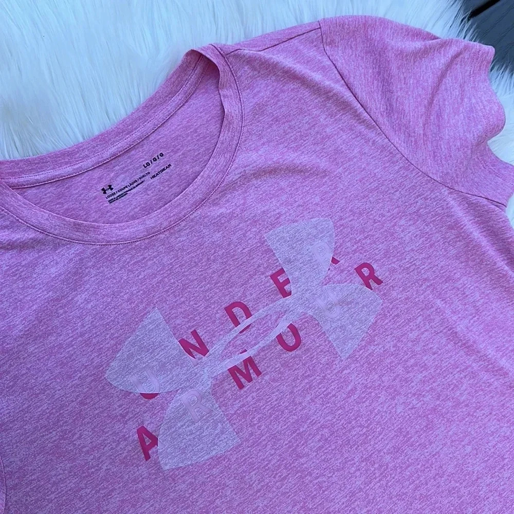 Under Armour pink heat gear logo tee - Picture 3 of 4
